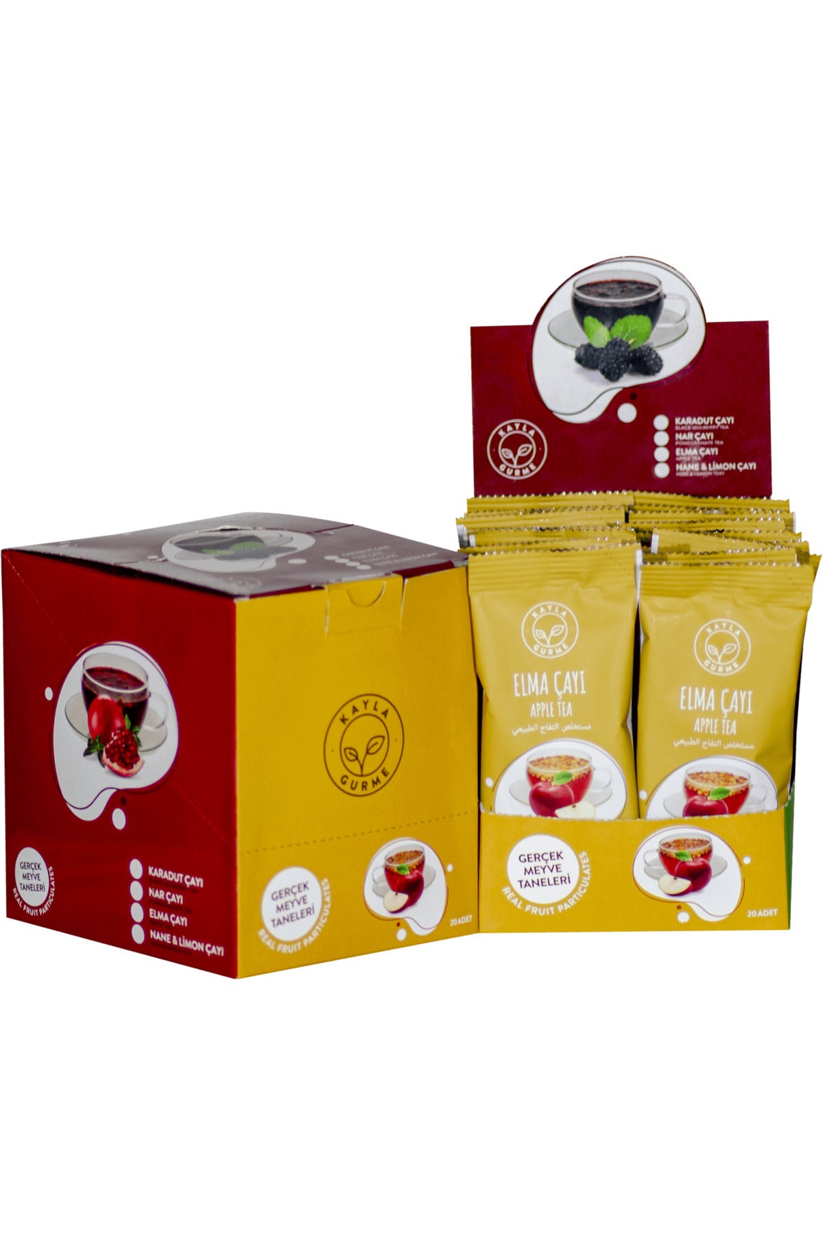 Tek Kullanımlık Meyve Taneli Çaylar 4 Çeşit (Karadut - Elma - Nar - Nane Limon) 80 x 16 g