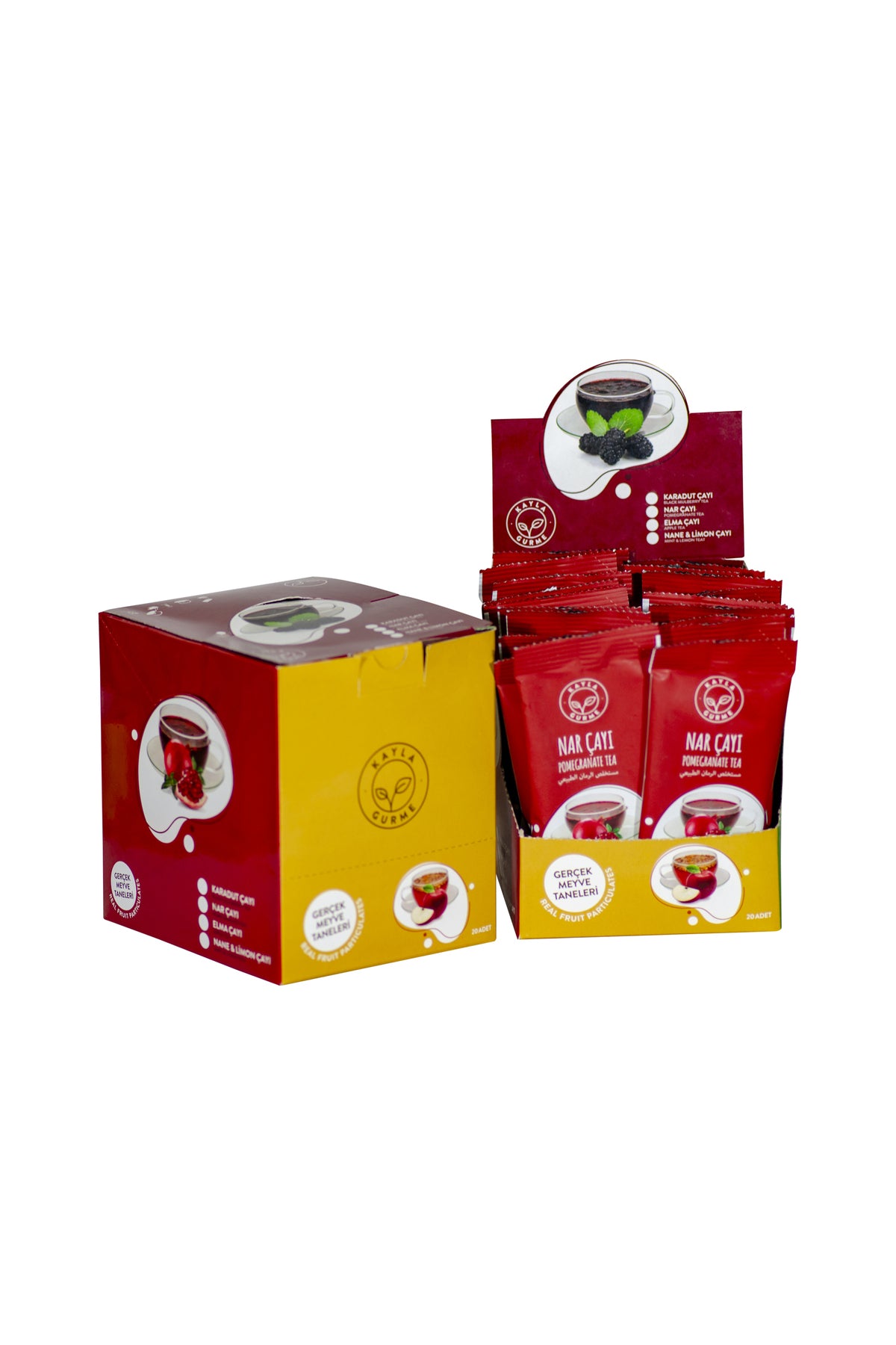 Tek Kullanımlık Meyve Taneli Çaylar 4 Çeşit (Karadut - Elma - Nar - Nane Limon) 80 x 16 g