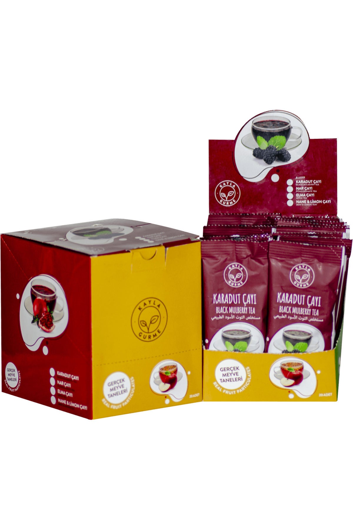 Tek Kullanımlık Meyve Taneli Çaylar 4 Çeşit (Karadut - Elma - Nar - Nane Limon) 80 x 16 g