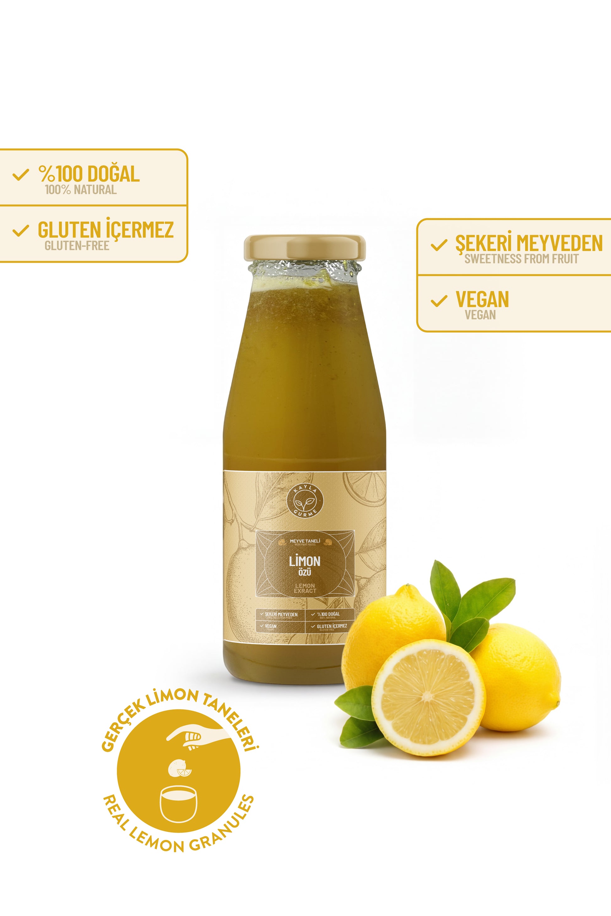 Limon Özü 950g şişe, doğal meyve taneli ürün